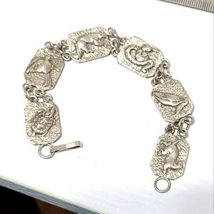 Vintage Sterling Silver Animal Motif Boho Native Western Chain Link Bracelet